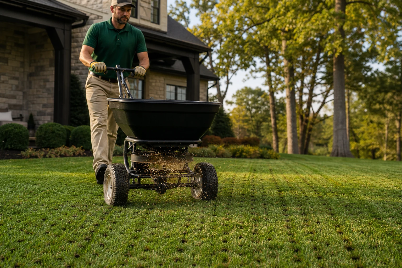 Professional overseeding into an aerated Southern Indiana lawn