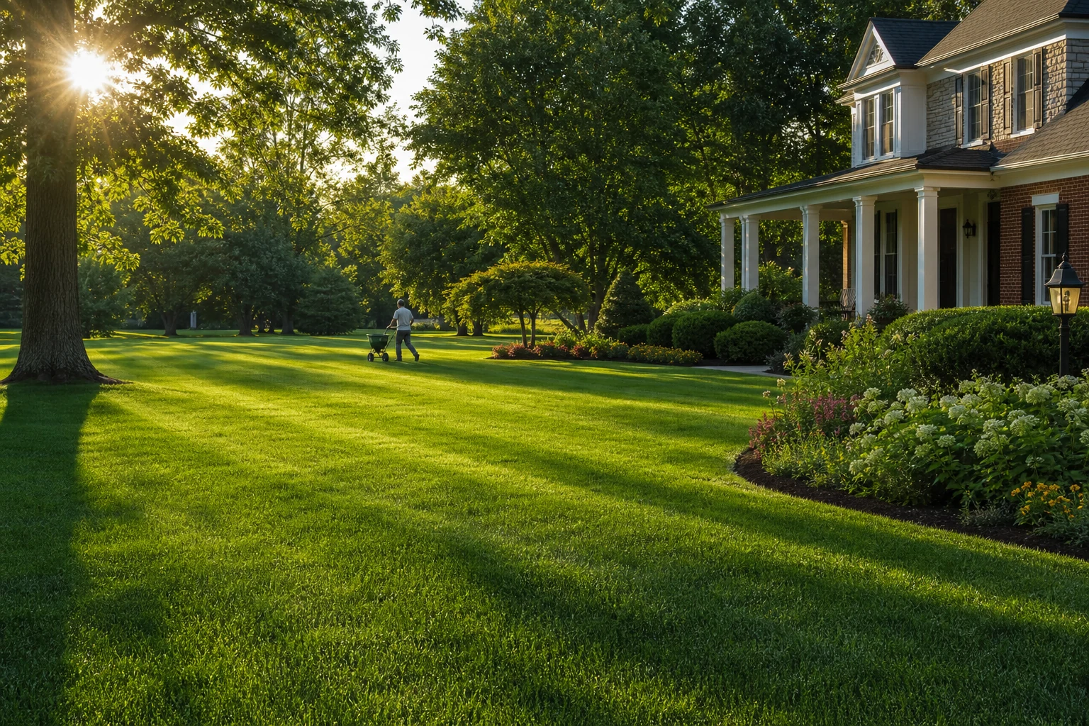 Premium striped green lawn surrounding an Evansville home