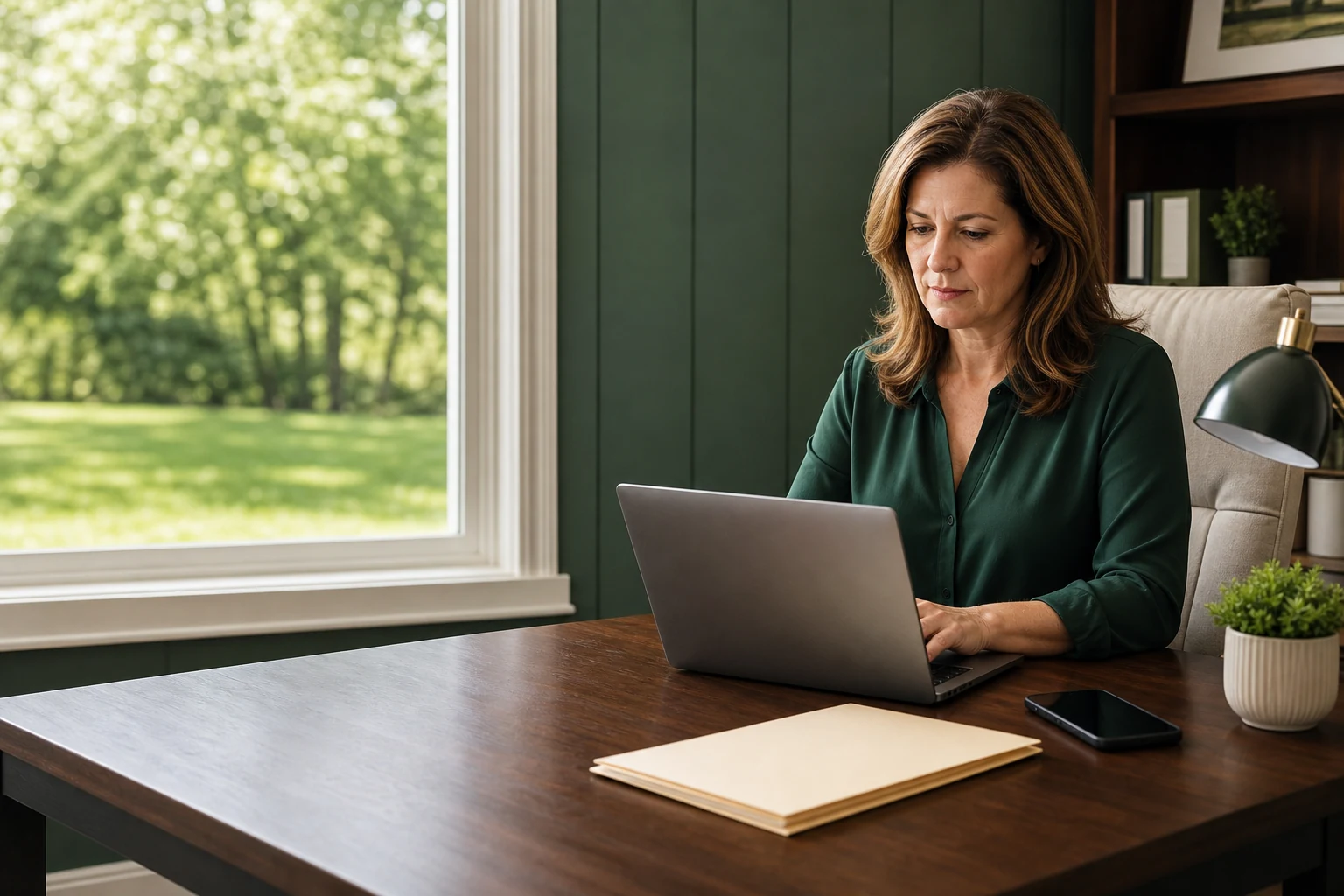 Local office manager carefully reviewing customer information